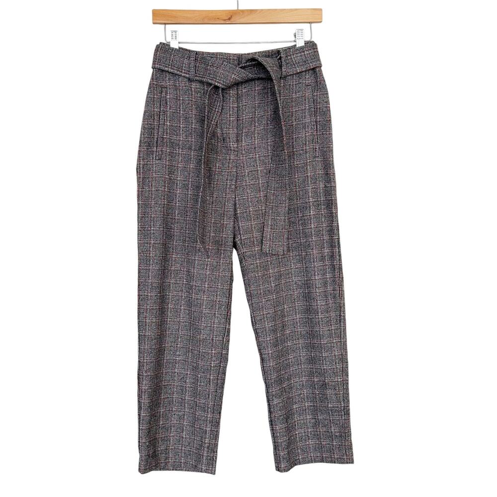 Aritzia Wilfred Wool Blend Plaid Tie Front Trousers Sz 2